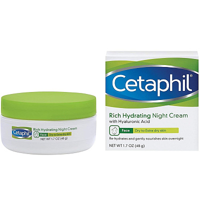 Ночной увлажняющий крем с гиалуроновой кислотой Cetaphil, 48 мл