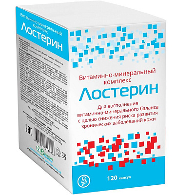Витаминно-минеральный комплекс Лостерин для снижения риска развития хронических заболеваний кожи, 120 капсул