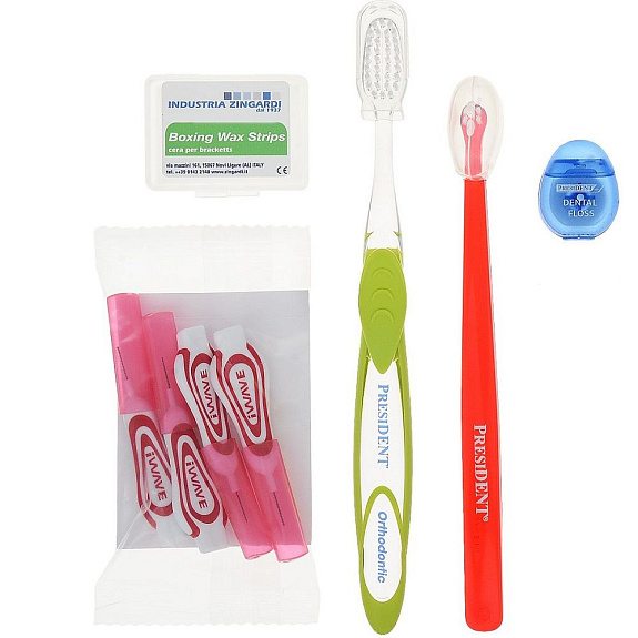 Брекет-набор President (зубная ортодонтическая щетка + малопучковая щетка + фитофлосс + ершики межзубные + воск)