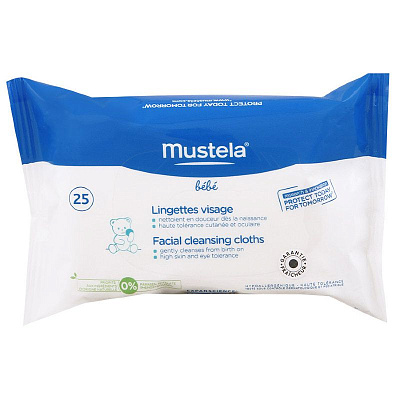 Очищающие салфетки для лица Mustela, 25 шт