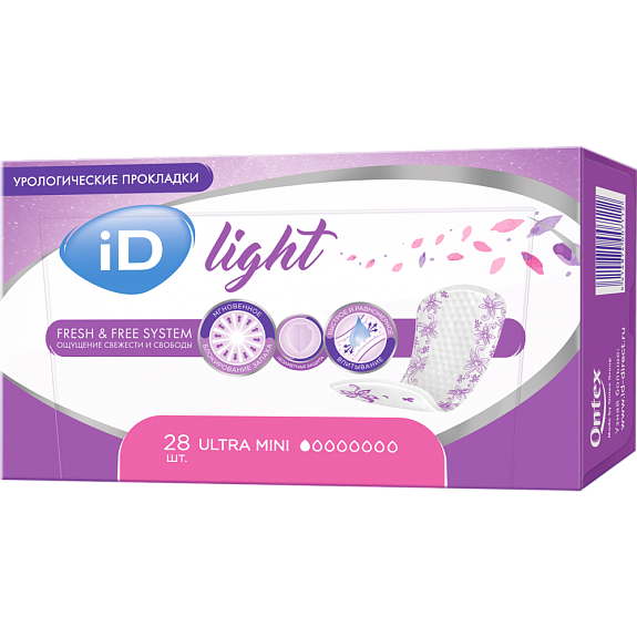 Урологические одноразовые впитывающие прокладки ID Light Ultra Mini, 28 шт