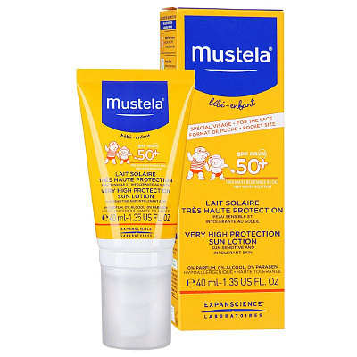 Молочко солнцезащитное с очень высокой степенью защиты spf 50+ Mustela, 40 мл