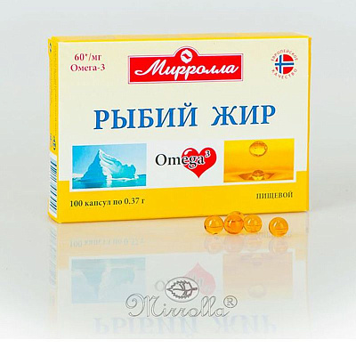 Рыбий жир пищевой Натуральный источник Омега-3 кислот Мирролла, 370 мг, 100 капсул