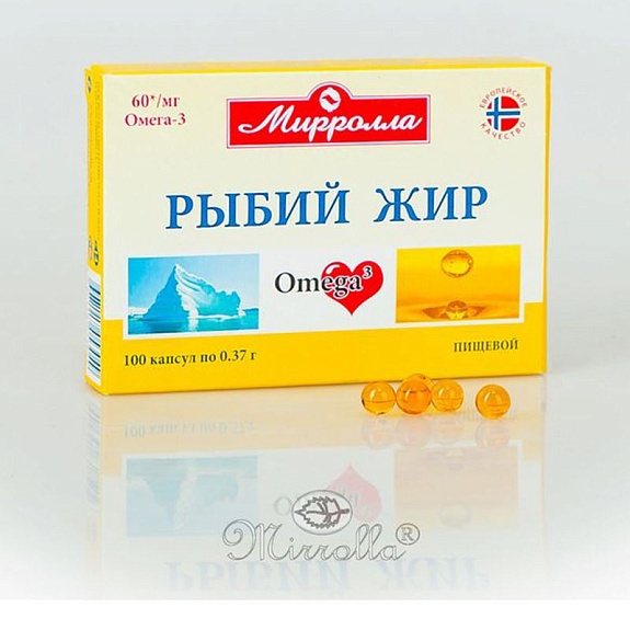 Рыбий жир пищевой Натуральный источник Омега-3 кислот Мирролла, 370 мг, 100 капсул