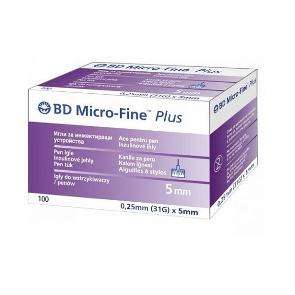Одноразовые иглы BD Micro-Fine плюс для шприц-ручки 0,25х5 мм, 100 шт