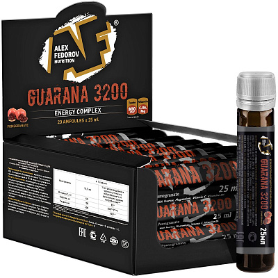 Энергетик растительного происхождения Guarana 3200 гранат Alex Fedorov Nutrition 25 мл, 20 ампул