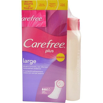 Салфетки ежедневные ароматизированные Carefree Large Plus Fresh, 20 шт + гель для интимной гигиены Carefree Aloe, 200 мл бесплтно