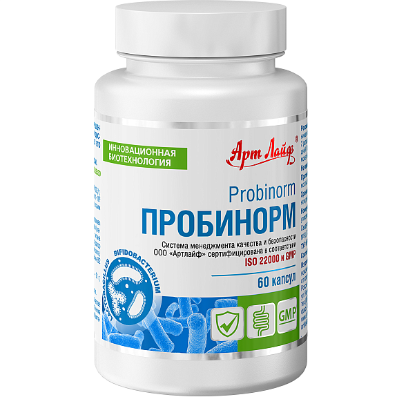 Пробинорм, Комплекс бифидобактерий и лактобактерий, Арт Лайф, 60 капсул