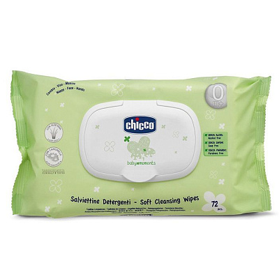 Влажные очищающие салфетки Chicco Baby Moments с алоэ вера и ромашкой, 72 шт
