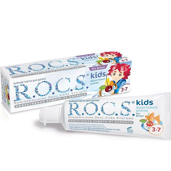 Детская зубная паста R.O.C.S. Фруктовый рожок со вкусом мороженого от 3 до 7 лет, 45 г