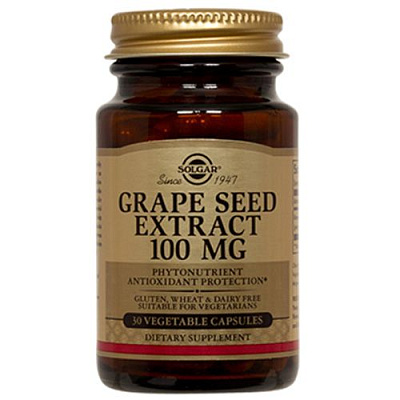 Солгар Экстракт виноградных косточек  Способствует укреплению стенок сосудов  Solgar  100 мг, 30 капсул