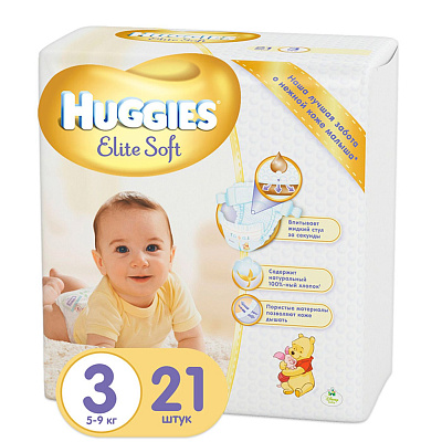Подгузники Elite Soft 5-9 кг (размер 3) Huggies, 21 шт