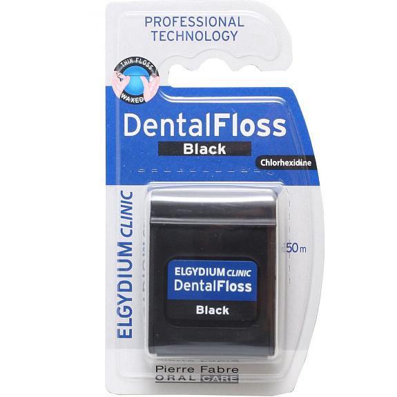 Зубная нить вощеная Эльгидиум Clinic Black черная, 50 м