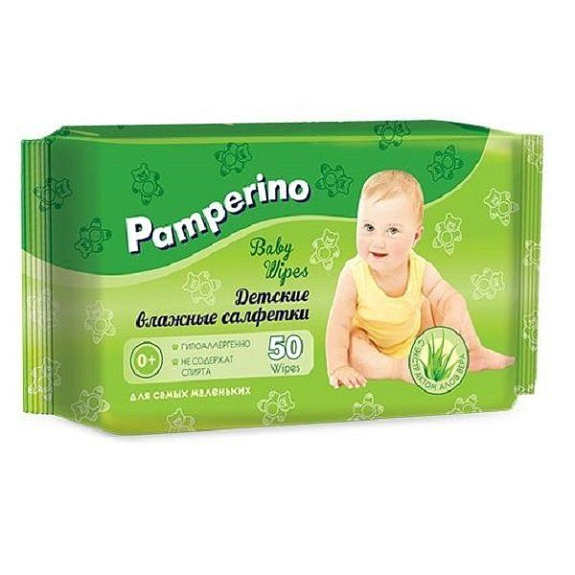 Влажные детские салфетки с алоэ вера Pamperino, 50 шт