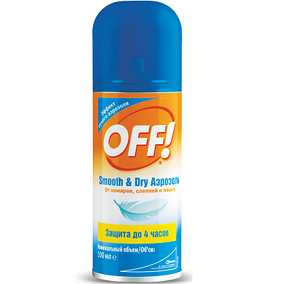 Сухой аэрозоль от комаров, слепней и мошек Off! Smooth and Dry, 100 мл