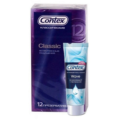 Набор Contex презервативы Classic классические, 12 шт + гель-смазка Wave, 30 мл