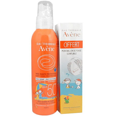 Набор Avene спрей солнцезащитный детский SPF50+ 200 мл + мяч надувной