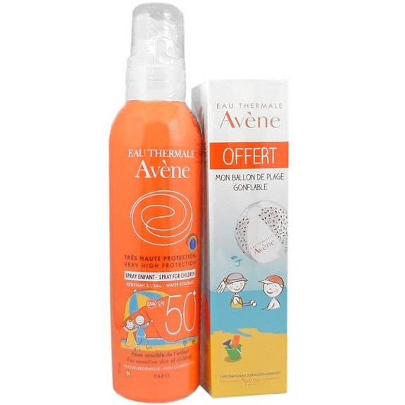 Набор Avene спрей солнцезащитный детский SPF50+ 200 мл + мяч надувной