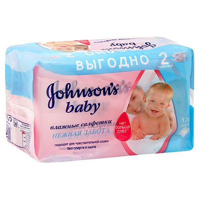 Влажные салфетки Нежная забота Нежное очищение от макушки до пяток Johnson's® baby, 128 шт