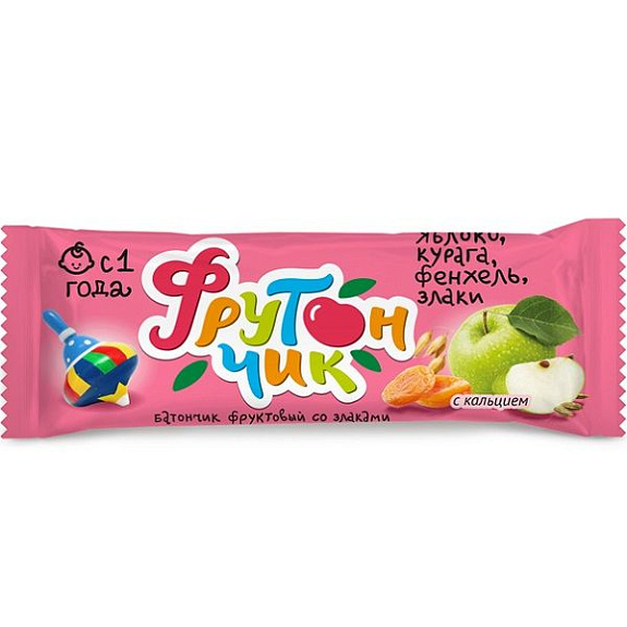 Детский фруктовый батончик Фрутончик со злаками Яблоко, курага, фенхель, злаки с кальцием, 20 г
