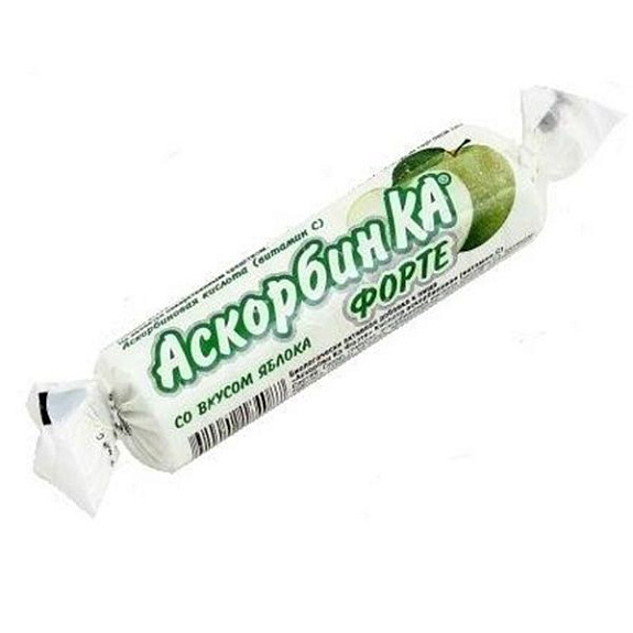 Аскорбиновая кислота жевательная со вкусом яблока Аскорбин Ка Форте, 10 шт