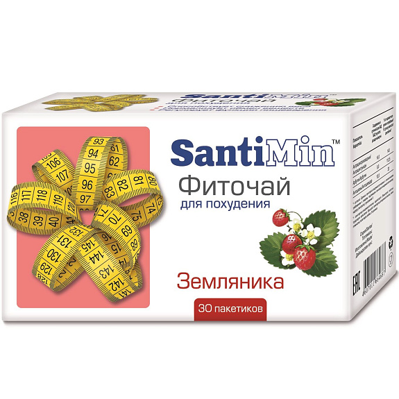 Фиточай для похудения со вкусом земляники SantiMin 2г, 30 фильтр-пакетов