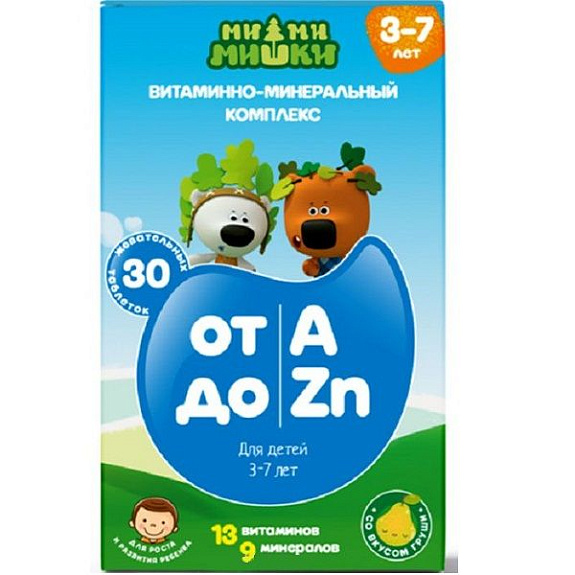 Витаминно-минеральный комплекс для детей 3-7 лет Ми-ми-мишки от A до Zn 860 мг, 30 шт