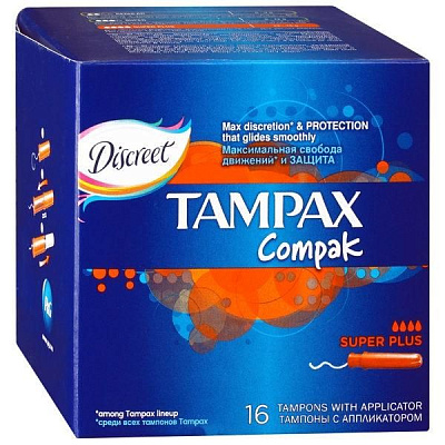 Тампоны гигиенические Compak Super Plus с аппликатором Tampax, 16 шт