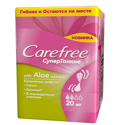 Салфетки Carefree With Aloe Extract супертонкие ежедневные, 20 шт
