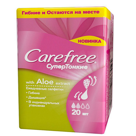 Салфетки Carefree With Aloe Extract супертонкие ежедневные, 20 шт