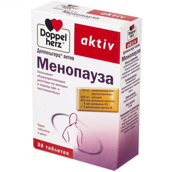 Менопауза, Улучшает самочувствие в период менопаузы, Доппельгерц® актив, 30 таблеток