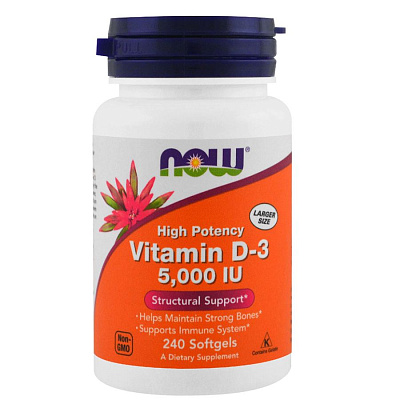 Vitamin D3 лечение недостатка витамина D3 Now Foods, 5000 мкг, 240 капсул
