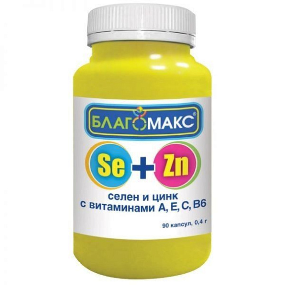 Селен и цинк с витаминами А, Е, С, В6 серии «Благомакс», 0,4 г, 90 шт.