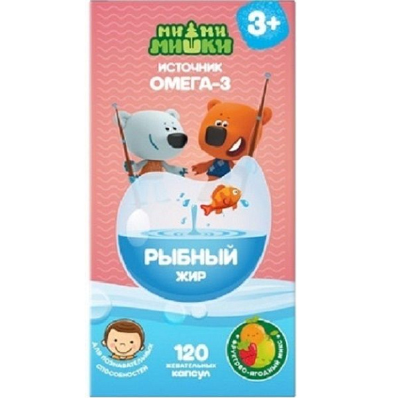 Рыбный жир детский Ми-ми-мишки фруктово-ягодный микс 400 мг, 120 шт
