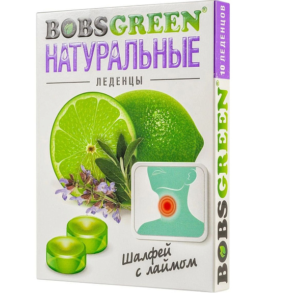 Натуральные леденцы от кашля BobsGreen шалфей-лайм, 10 шт
