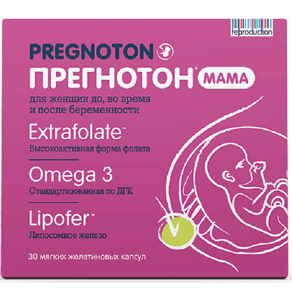 Прегнотон Мама для женщин до, во время и после беременности 1120 мг, 30 шт