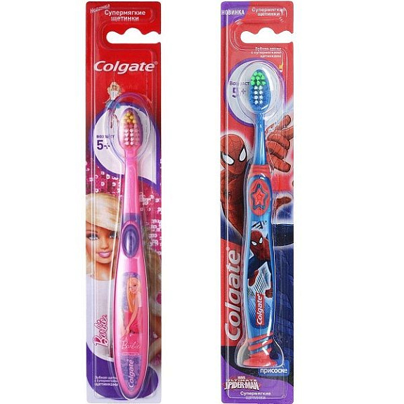 Детская зубная щетка Colgate Smiles Barbie/Spiderman от 5 лет