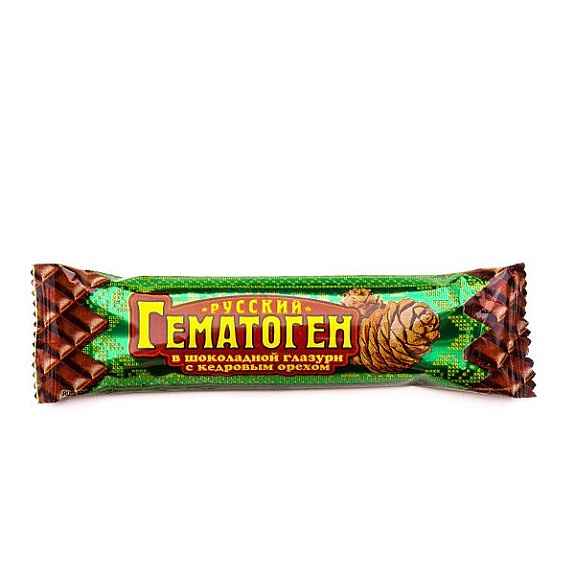 Гематоген "Русский" с кедровым орехом в шоколадной глазури, 40 г.