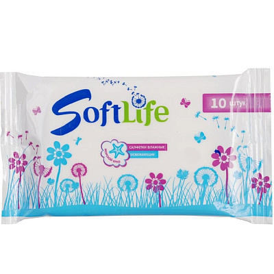 Освежающие влажные салфетки SoftLife Морской бриз, 10 шт