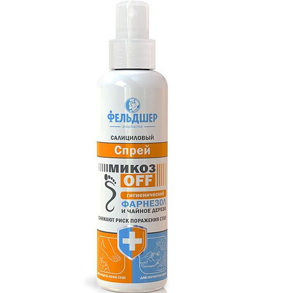 Салициловый спрей для стоп Фельдшер МикозOff гигиенический чайное дерево и фарнезол, 190 мл
