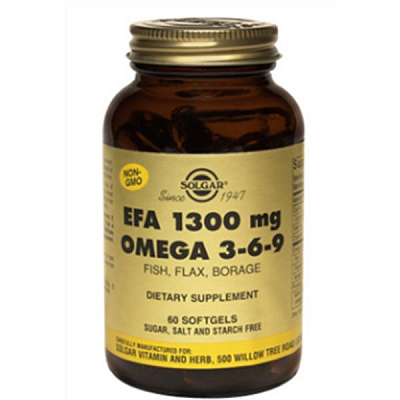 Солгар Комплекс жирных кислот 1300 мг омега 3-6-9 Здоровье волос и кожи Solgar, 60 капсул