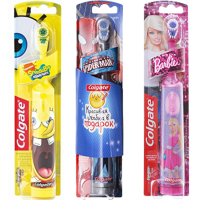 Детская электрическая зубная щетка Colgate Sponge Bob/Barbie/Spiderman