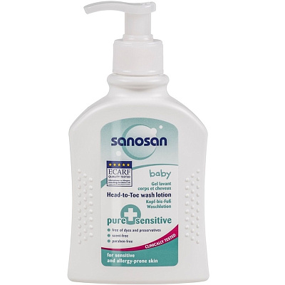 Средство для купания Sanosan Pure+ Sensitive 2 в 1 для чувствительной кожи, 200 мл