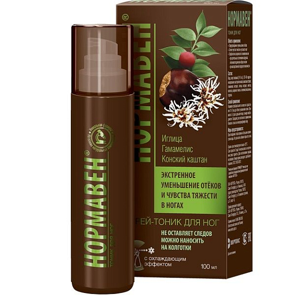 Спрей-тоник для ног Нормавен для уменьшения отеков и чувства тяжести в ногах, 100 мл