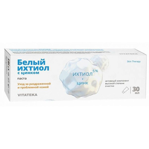 Паста Белый ихтиол с цинком 5% для ухода за раздраженной и проблемной кожей Vitateka, 30 мл