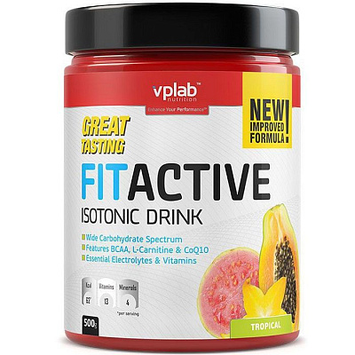 Fitactive Isotonic Drink изотонический напиток с витаминами и минералами со вкусом тропических фруктов Vplab, 500 г