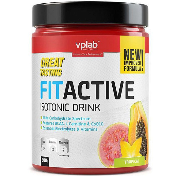 Fitactive Isotonic Drink изотонический напиток с витаминами и минералами со вкусом тропических фруктов Vplab, 500 г