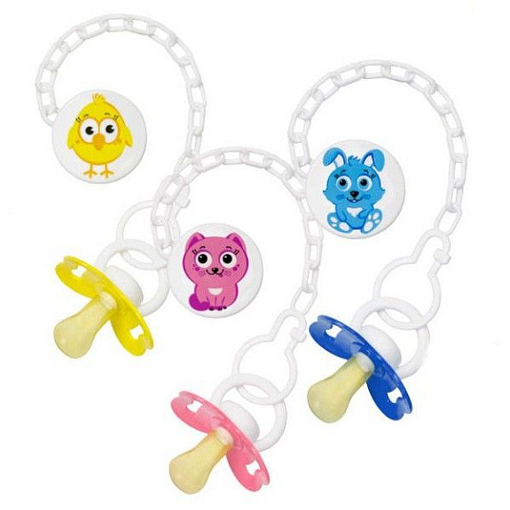 Пустышка латексная ортодонтическая с прищепкой от 3 мес. Курносики, 1 шт