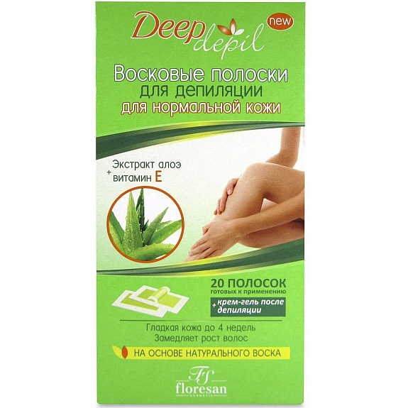 Восковые полоски для депиляции для нормальной кожи алоэ вера Floresan, 20 шт