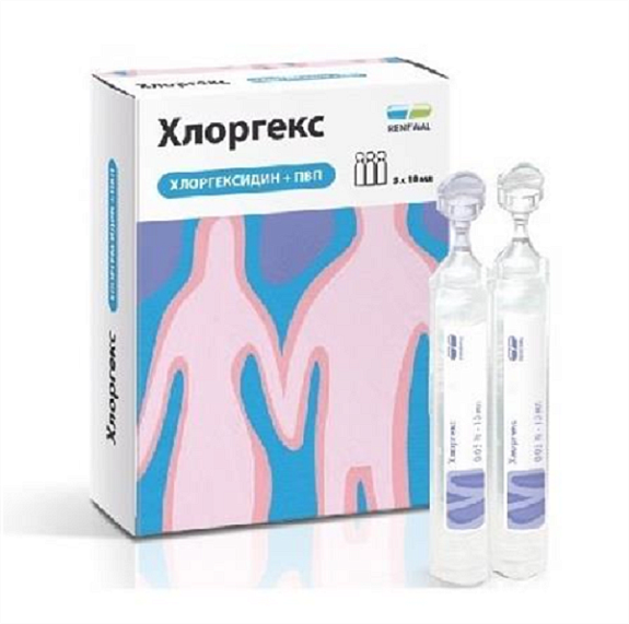 Антисептическое средство Хлоргекс (хлоргексидин + ПВП) Renewal, 5 шт х 10 мл